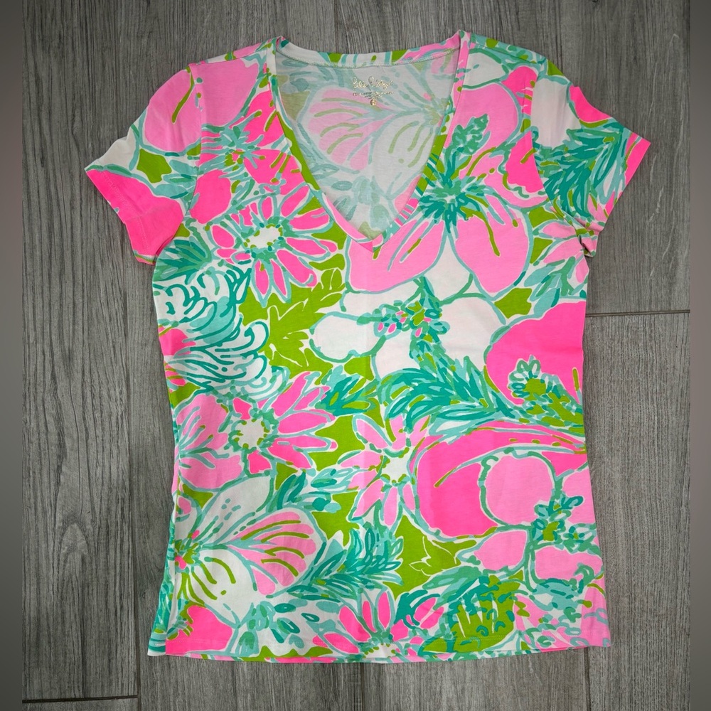 Lilly Pulitzer Etta V Neck, in Flamingo Pink, Medium